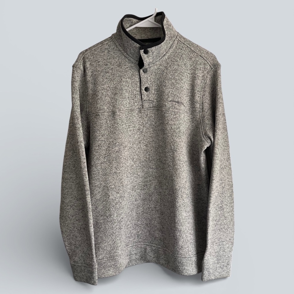 Eddie Bauer MENS Heavy Sweater Knit Snap Front Gray Henley Pullover Size M